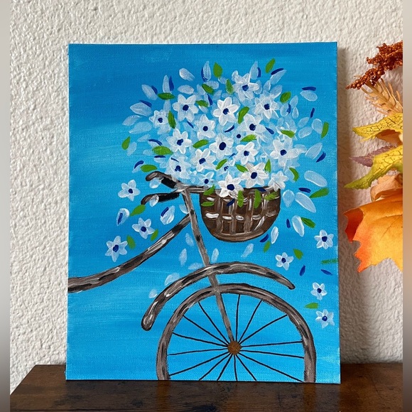 Hand- drawn canvas panel with a bicycle inspired. - Picture 1 of 3